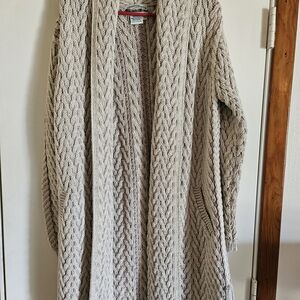 Cozy Cream Cable Knit Sweater Cardigan Aran Craft 100% Irish Morino Wool